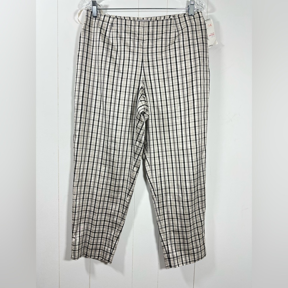 NWT Liz Claiborne Women’s Plaid Silk Pants Capris Size 14 Petite Side Zip